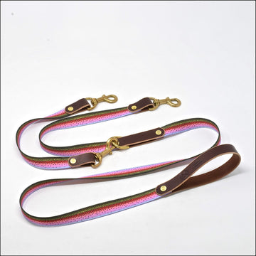 Handcrafted Leather & Rainbow Trout Double Leash